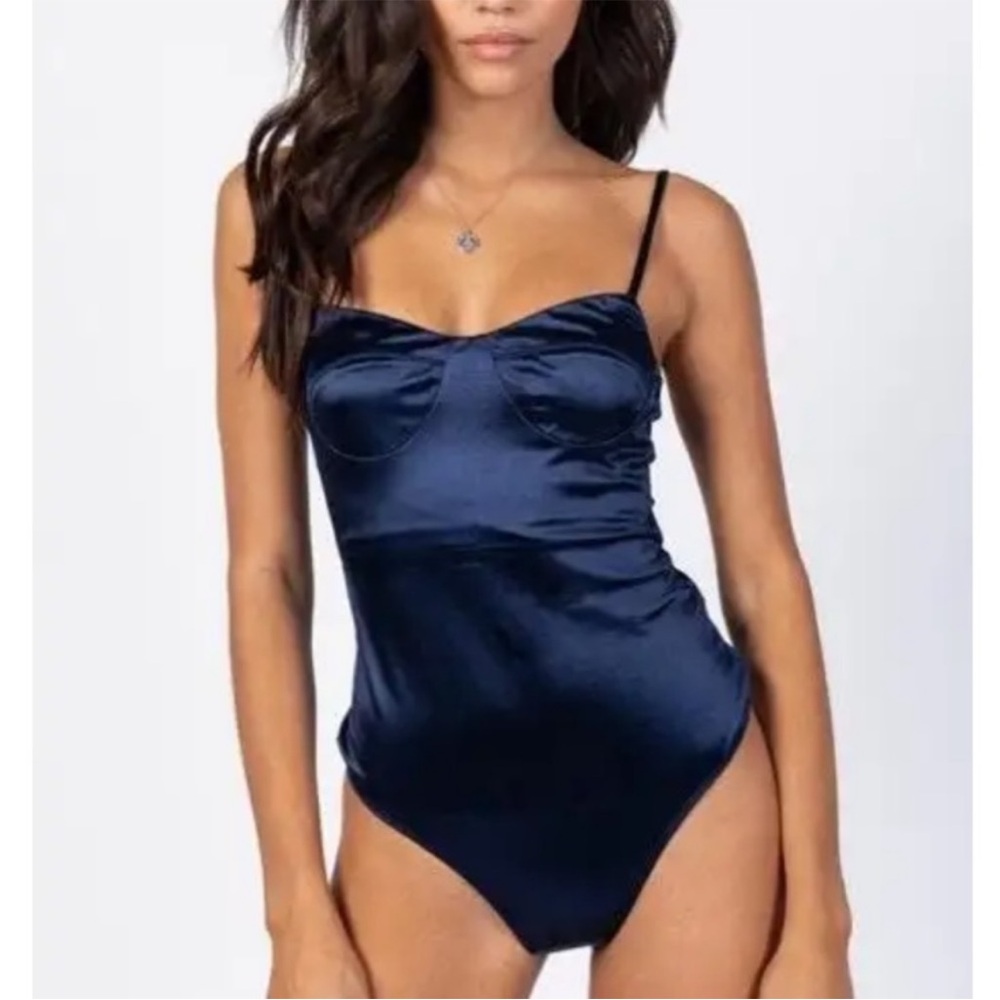 Princess Polly Satin Navy Blue Bodysuit Sz 8 (m)